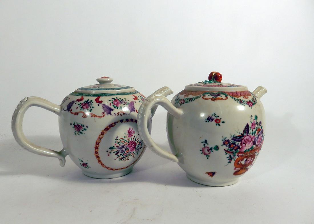 Two Chinese Export Rose Famille globular teapots (1 of 2)