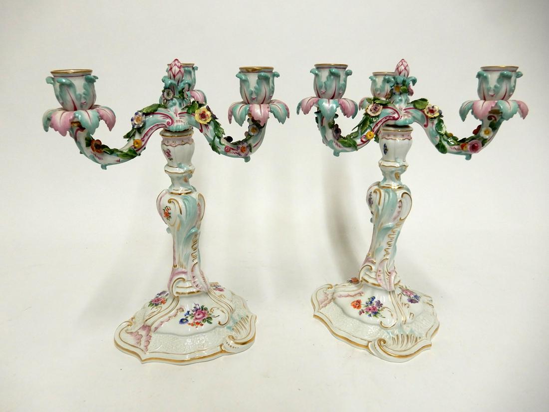 Pair of Meissen three light candelabra (1 of 4)
