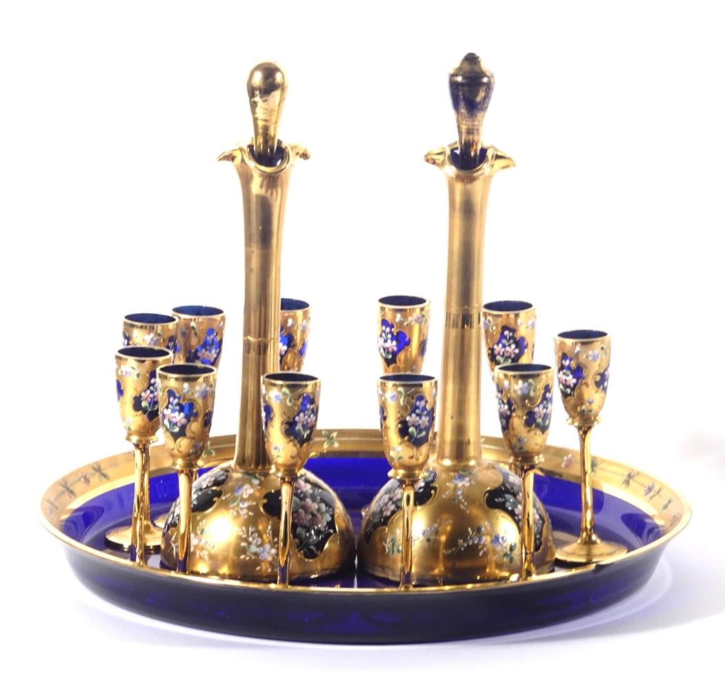 Bohemian glass decanter set with tray (1 of 1)