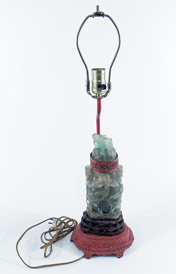 Chinese carved green quartz table lamp (1 of 1)