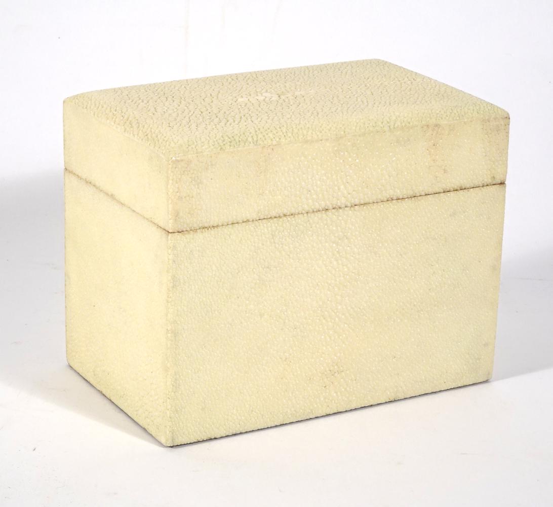 English white Shagreen box with wood lining (1 of 2)