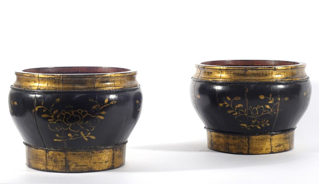 Pair of Japanese black lacquer planters (1 of 1)