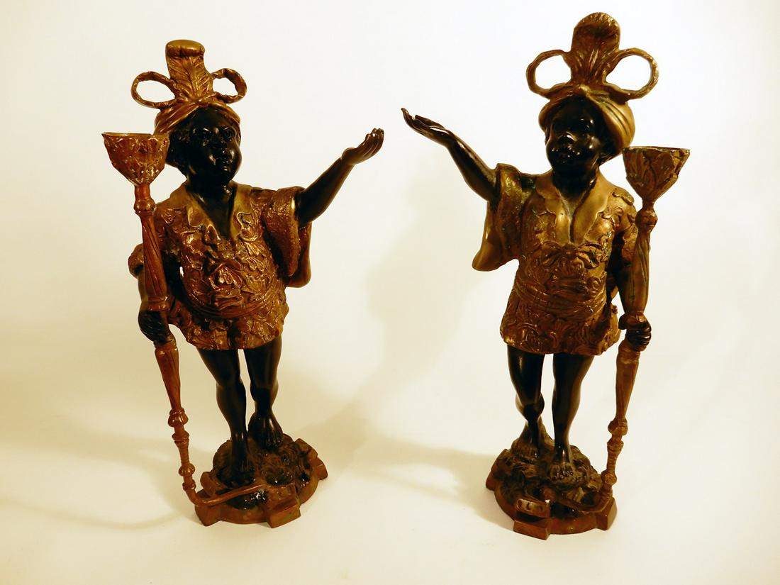 Pair of Continental bronze Blackamoor candlesticks (1 of 1)