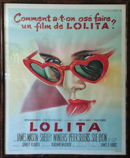 Roger Soubie lithograph poster: Roger Soubie lithograph poster Lolita French Grande movie poster, 1962, sight size 63" x 47", frame size 67" x 50 1/2"