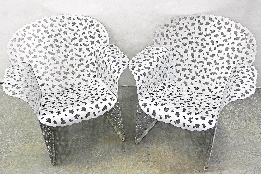 Pair of Modern aluminum pierced armchairs (1 of 1)