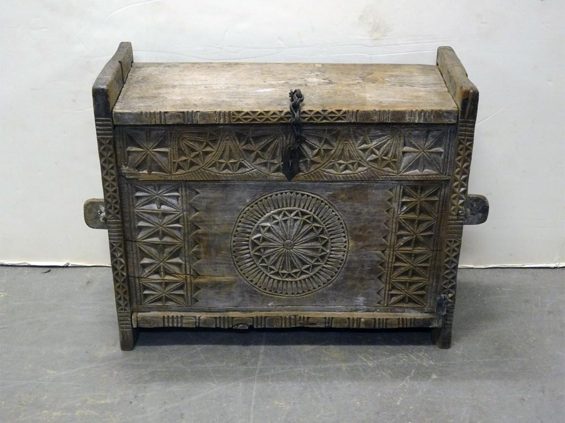 Primitive incised carved blanket chest (1 of 2)