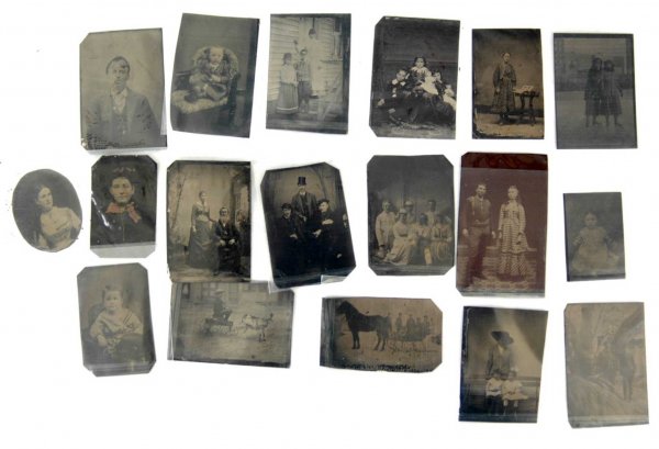 Collection of eighteen tin types, mostly children,