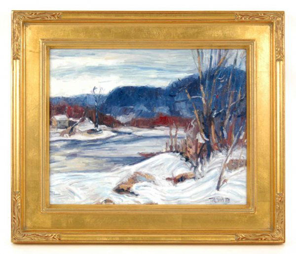 (Michael) Trovato oil on canvas winter landscape,: (Michael) Trovato oil on canvas winter landscape, signed lower right, image size 8" x 10", frame size 11 1/4" x 13 1/4"