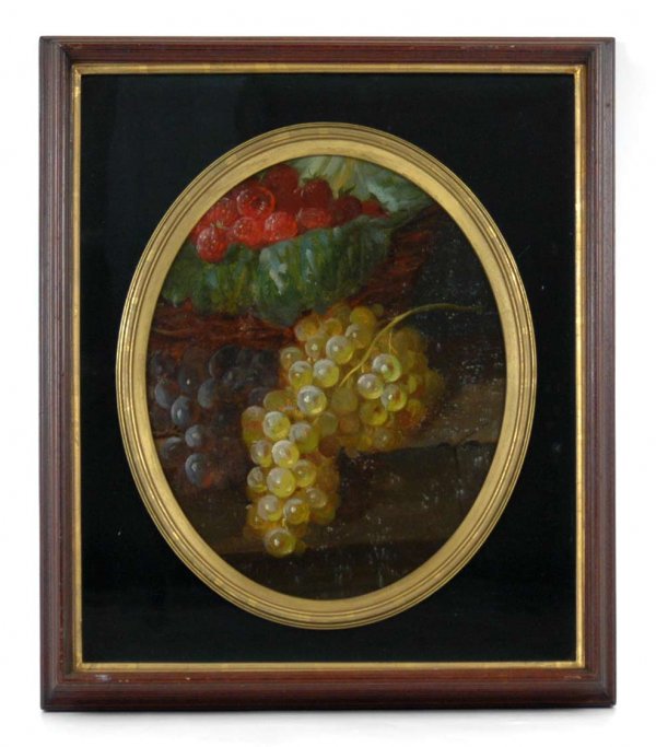 American School oil on canvas, still life of grape