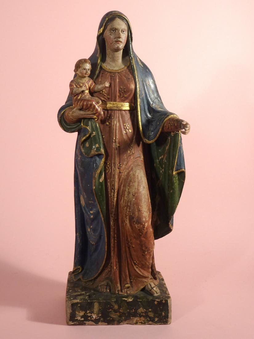 Hand painted terracotta statue Madonna and Child (1 of 1)