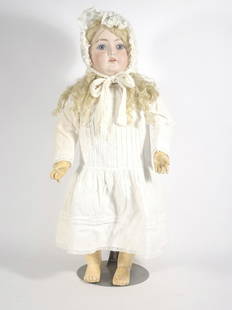 Antique German Heinrich Handwerck 28" bisque head doll: Antique German Heinrich Handwerck 28" bisque head doll, (heads were made by Simon Halbig for Handwerck), marked 89-15, open mouth, sleep eyes, ball jointed wood body, wonderful original body, life-siz