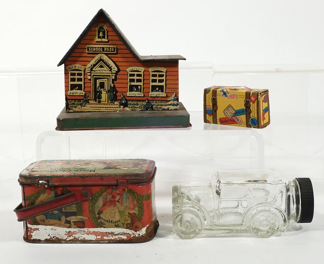 One lot of glass, metal, and plastic candy containers (1 of 6)