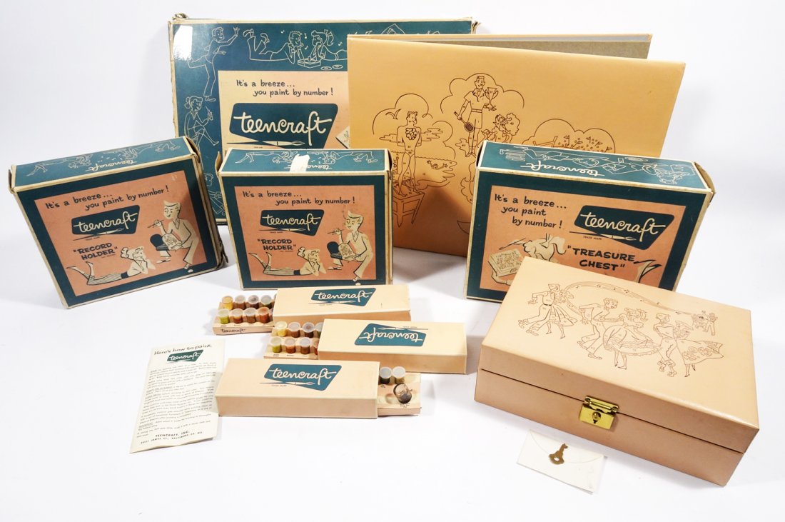 Rare set of 1950's TeenCraft paint by number items (1 of 2)