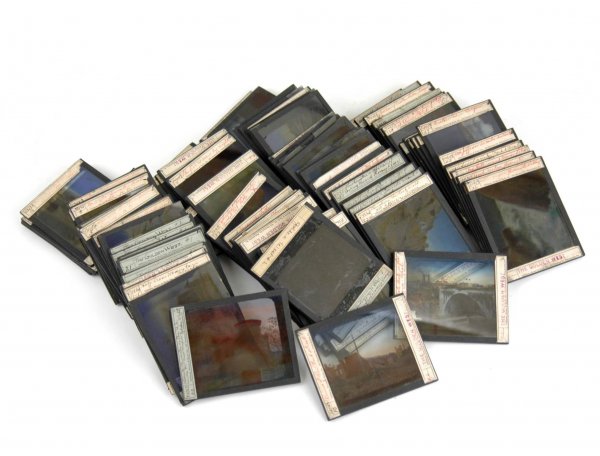 Grouping of 92 colored glass slides, "The Golden W: Grouping of 92 colored glass slides, "The Golden West", scenes of America's West, by Williams, Brown & Earle Inc. 918 Chestnut St. Philadelphia, slides measure 3 1/4" x 4", early 20th C.