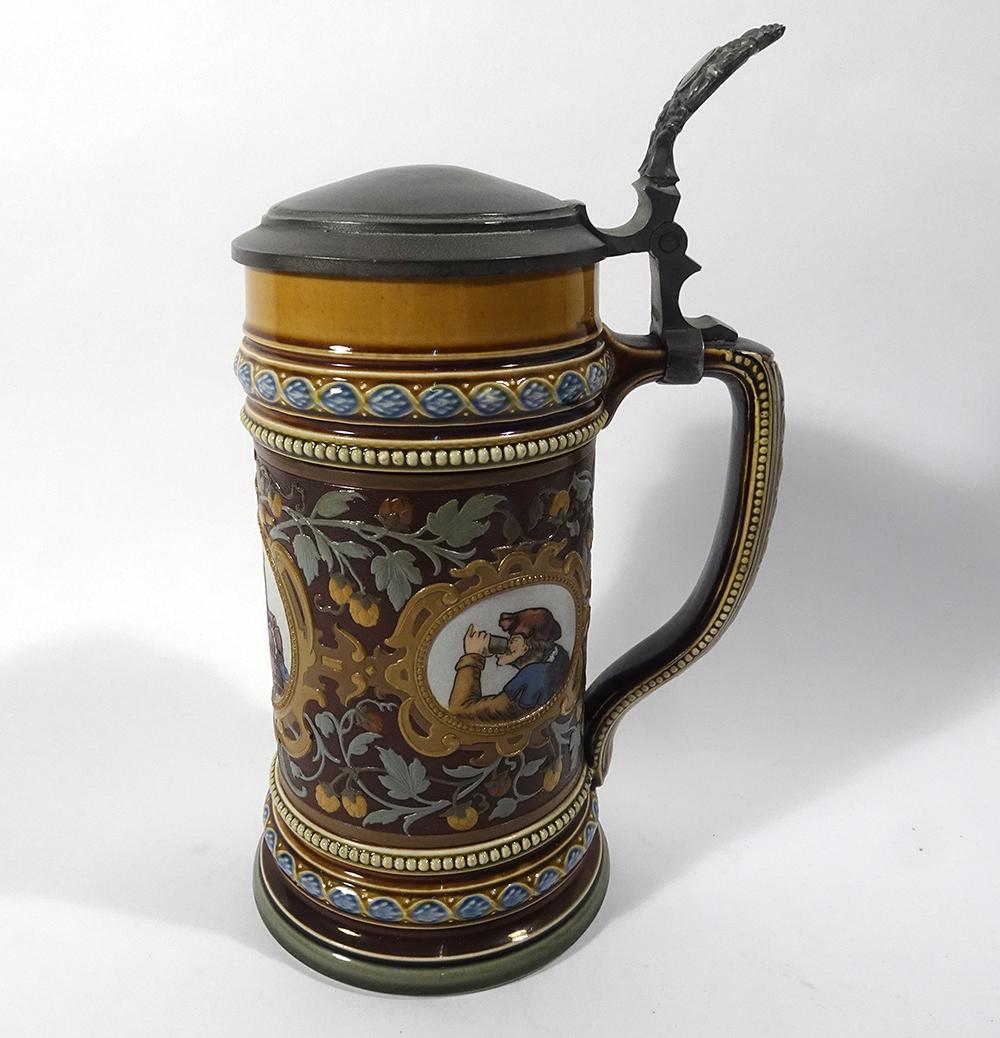 Mettlach Men Drinking Scenes Beer Stein (1 of 3)