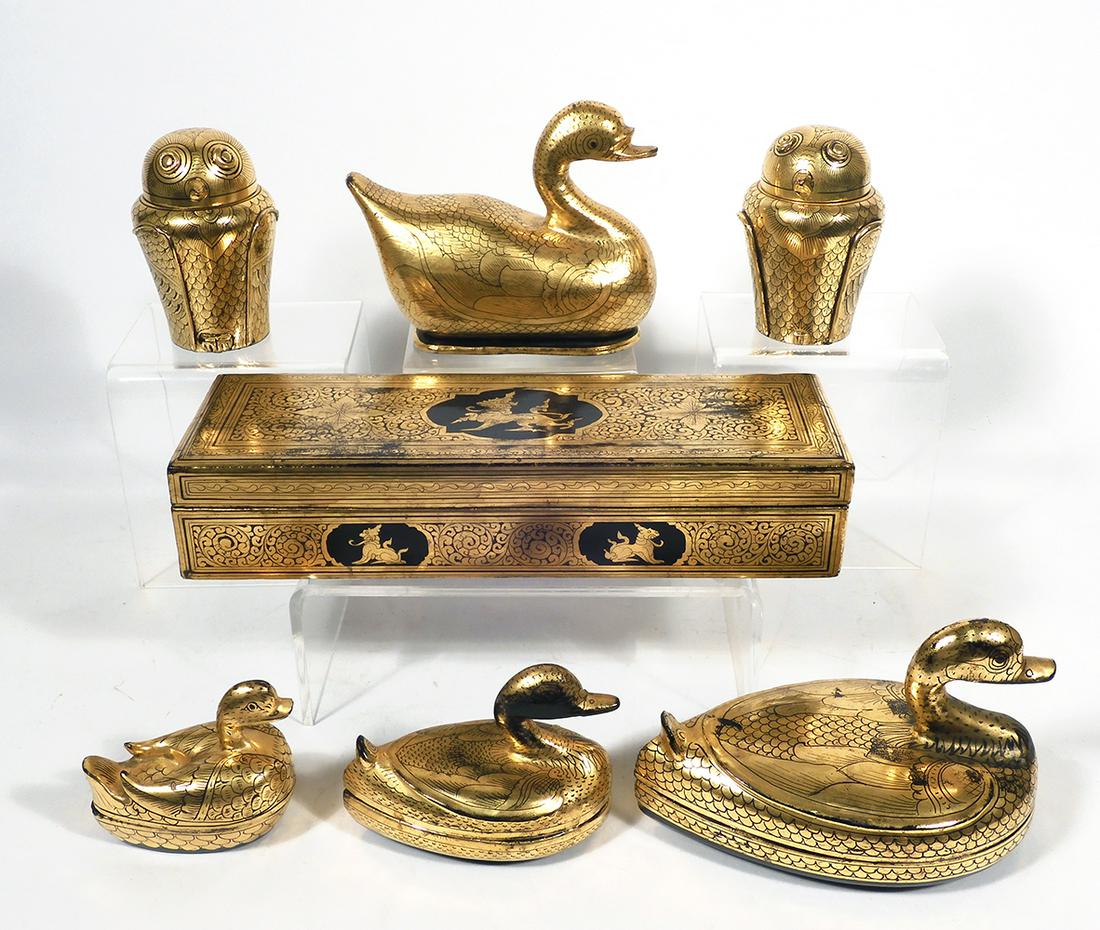 Thai Gilt Lacquer Box and Jar Grouping (1 of 3)