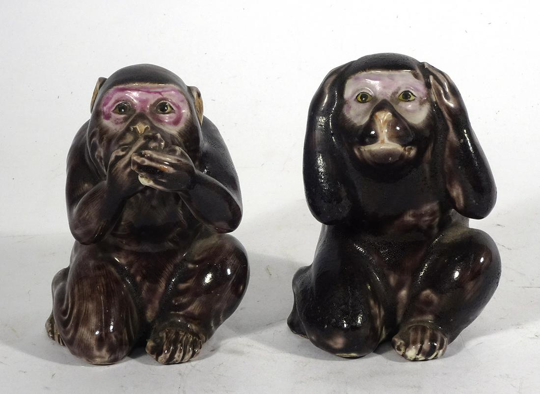Chinese Export Porcelain Wise Monkey Figures (1 of 2)