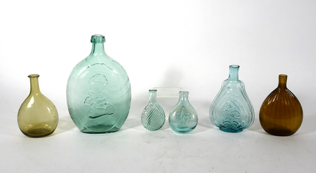 Five Piece Antique Glass Flask Grouping (1 of 1)