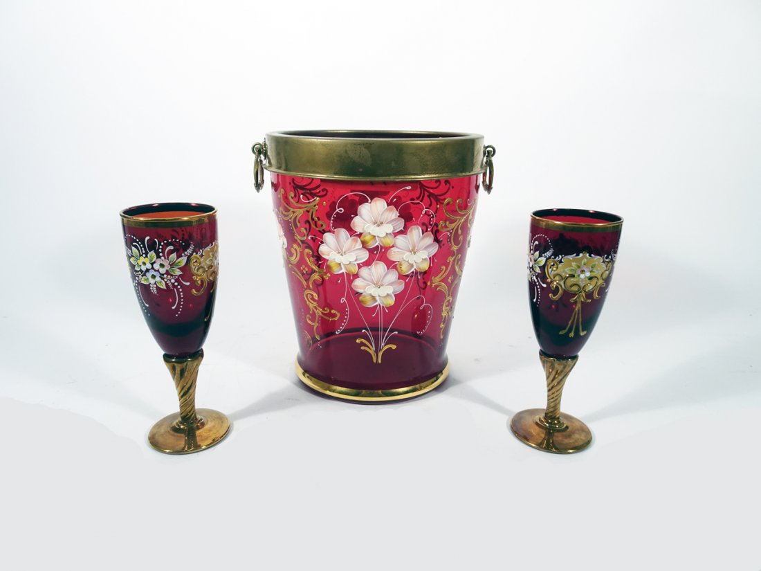 Murano enameled glass ice bucket and flutes (1 of 1)