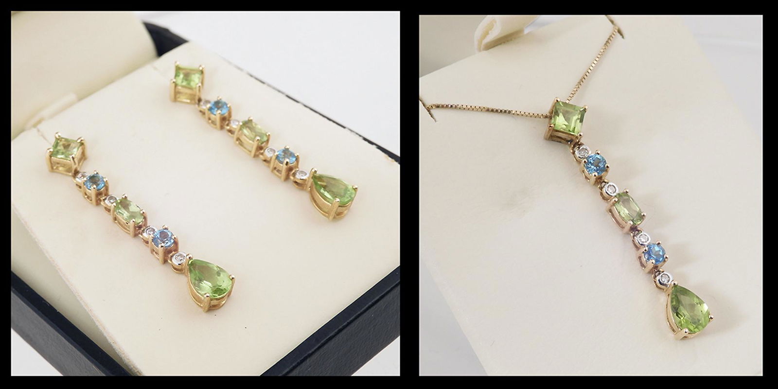 Peridot Blue Topaz Diamond Dangle Yellow Gold Pendant (1 of 3)