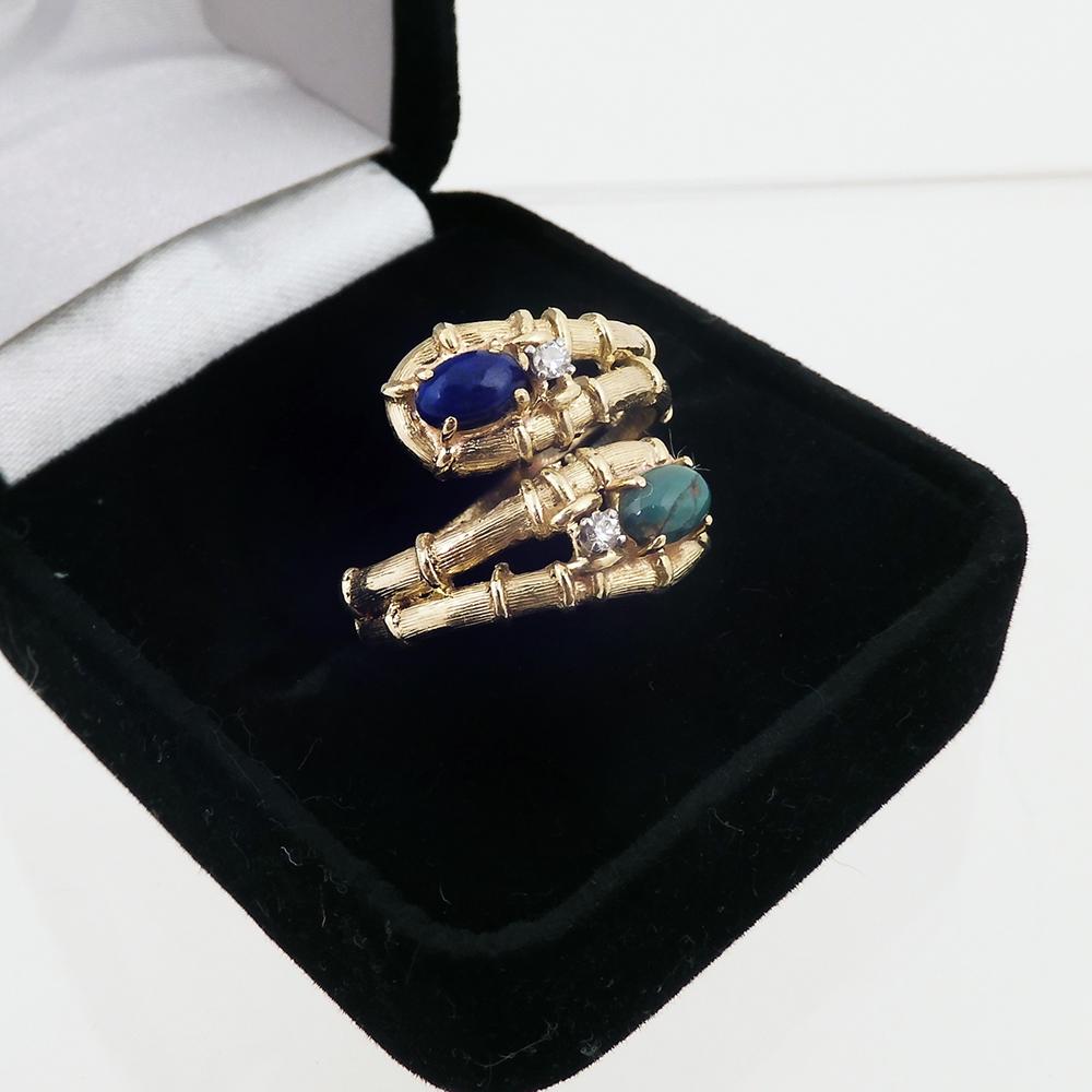 Lapis Turquoise Diamond 18K Yellow Gold Ring (1 of 2)