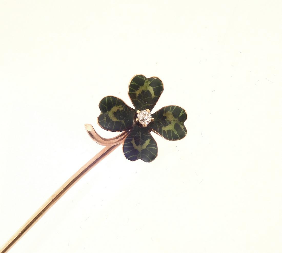 Four Leaf Clover Enamel Diamond Stick Pin (1 of 3)
