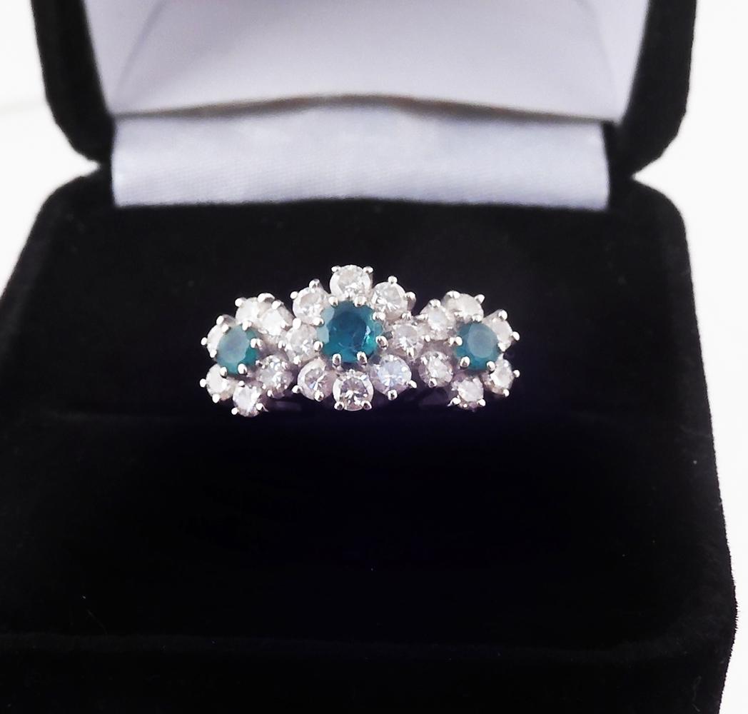 Emerald Diamond Three Flower White Gold Ring (1 of 2)