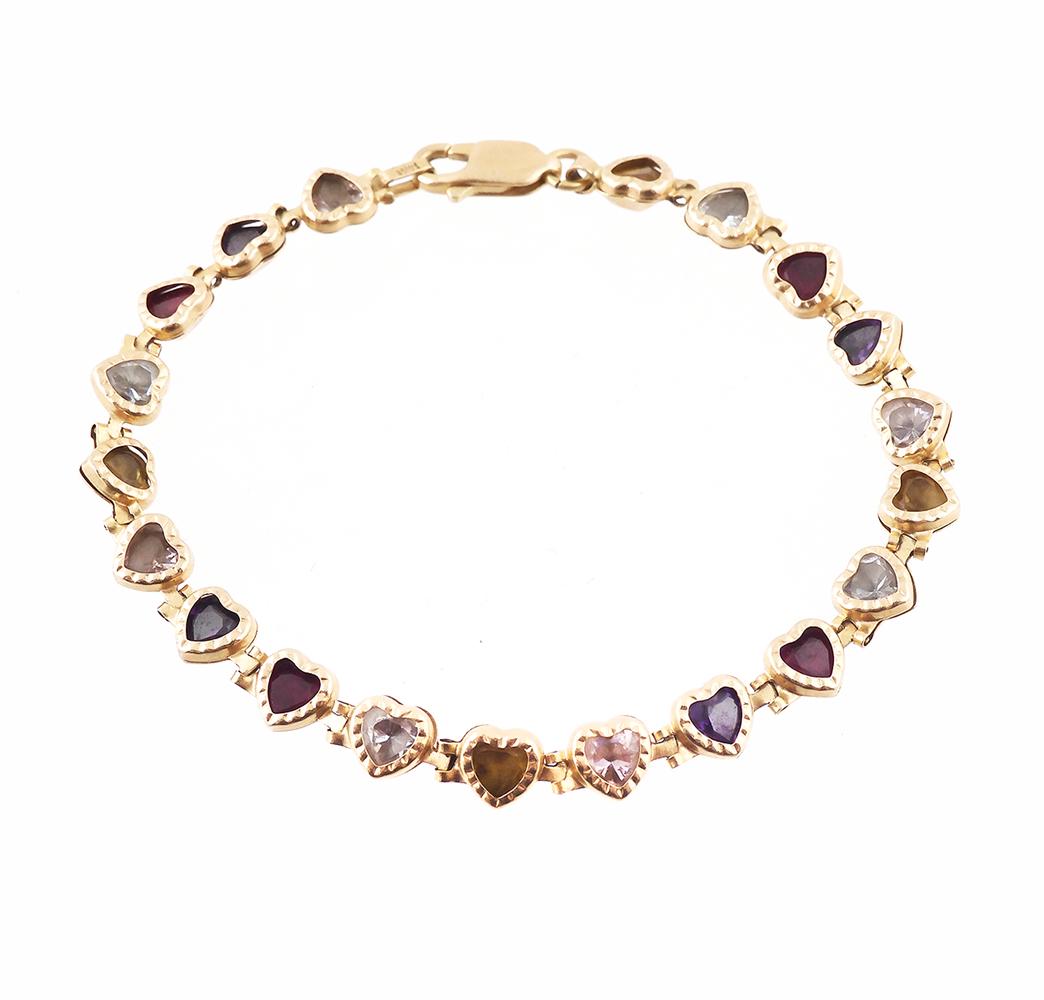 Multi-Color Heart Stone Yellow Gold Bracelet (1 of 2)