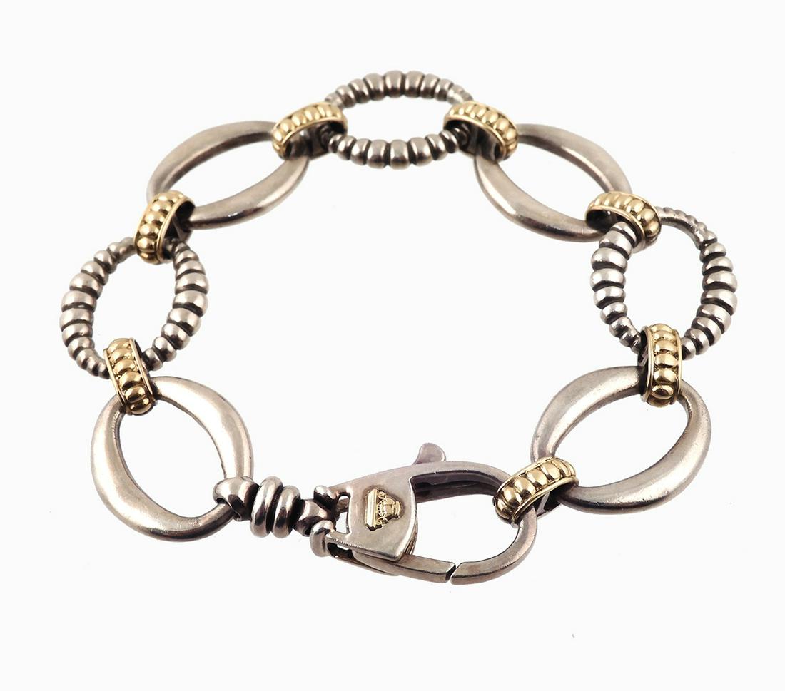 LAGOS "Caviar" Silver and Gold Link Bracelet (1 of 2)