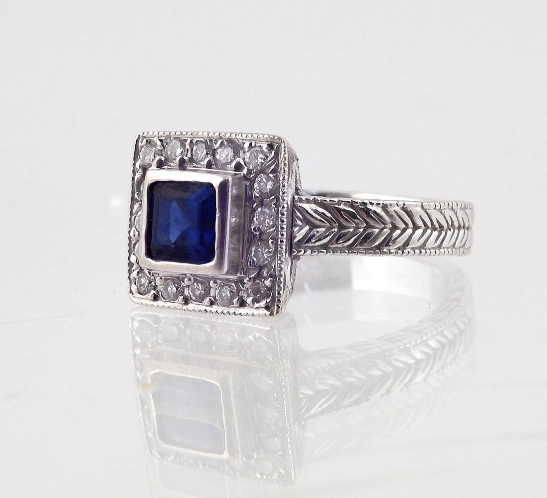 Blue Stone Diamond White Gold Ring (1 of 3)