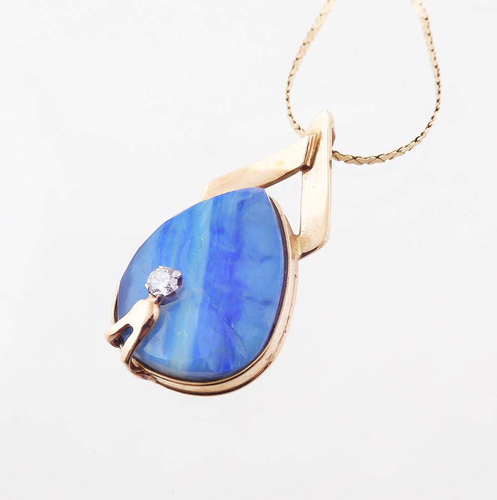 Boulder Opal Diamond Yellow Gold Pendant (1 of 3)