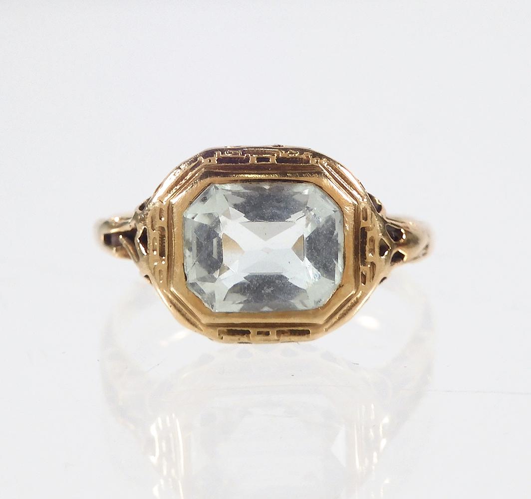 Antique Aquamarine Filagree Yellow Gold Ring (1 of 4)
