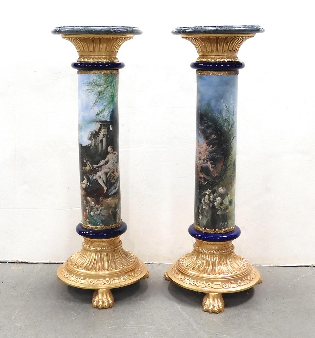 Pair Italian Hand Painted Marble Top Pedestals (1 of 4)