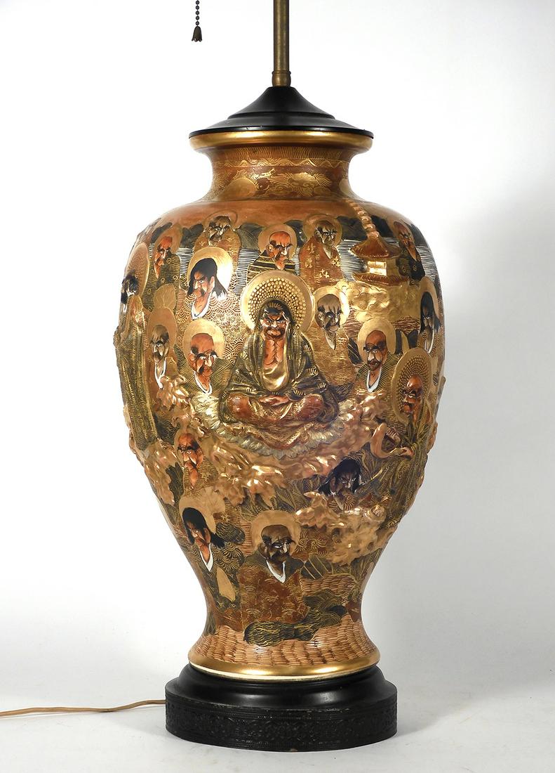Japanese Satsuma Earthenware Lamp (1 of 4)