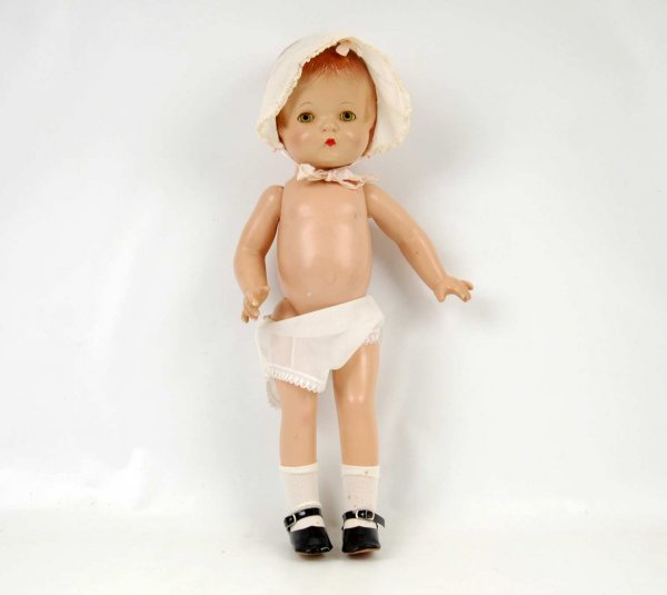 Effanbee Patsy Joan compo doll, 15 1/2", light bro: Effanbee Patsy Joan compo doll, 15 1/2", light brown molded hair, green sleep eyes, marked on back, C. 1940's