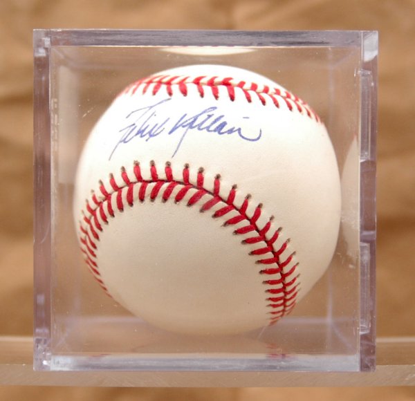 Autographed baseball, Felix Millan, League Preside: Autographed baseball, Felix Millan, League President William White