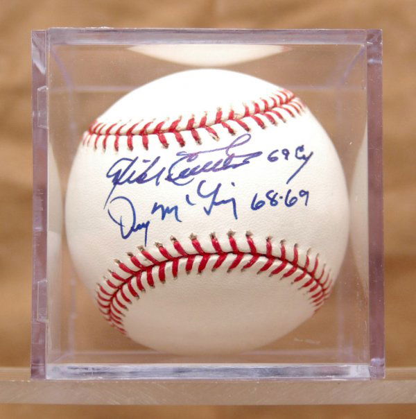 Autographed baseball, Denny McClain and Mike Cuell: Autographed baseball, Denny McClain and Mike Cuellar, League President Bud Selig, signed 1968 and 1969 Cy Young