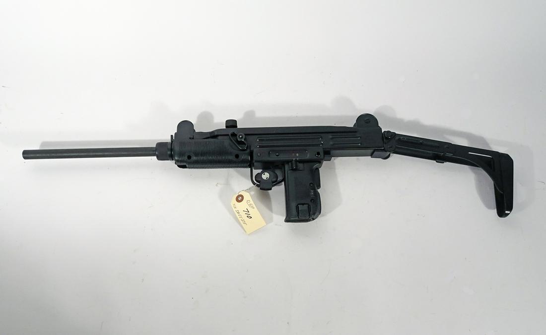 IMI/Action Arms Ltd. Model B 9mm Uzi Rifle: IMI Israel/Action Arms Ltd. Philadelphia, PA., model B Uzi rifle, semi-automatic, 9mm caliber, various shot, magazine feed, serial number SA55275, barrel length 16", overall length 31 1/2", comes with
