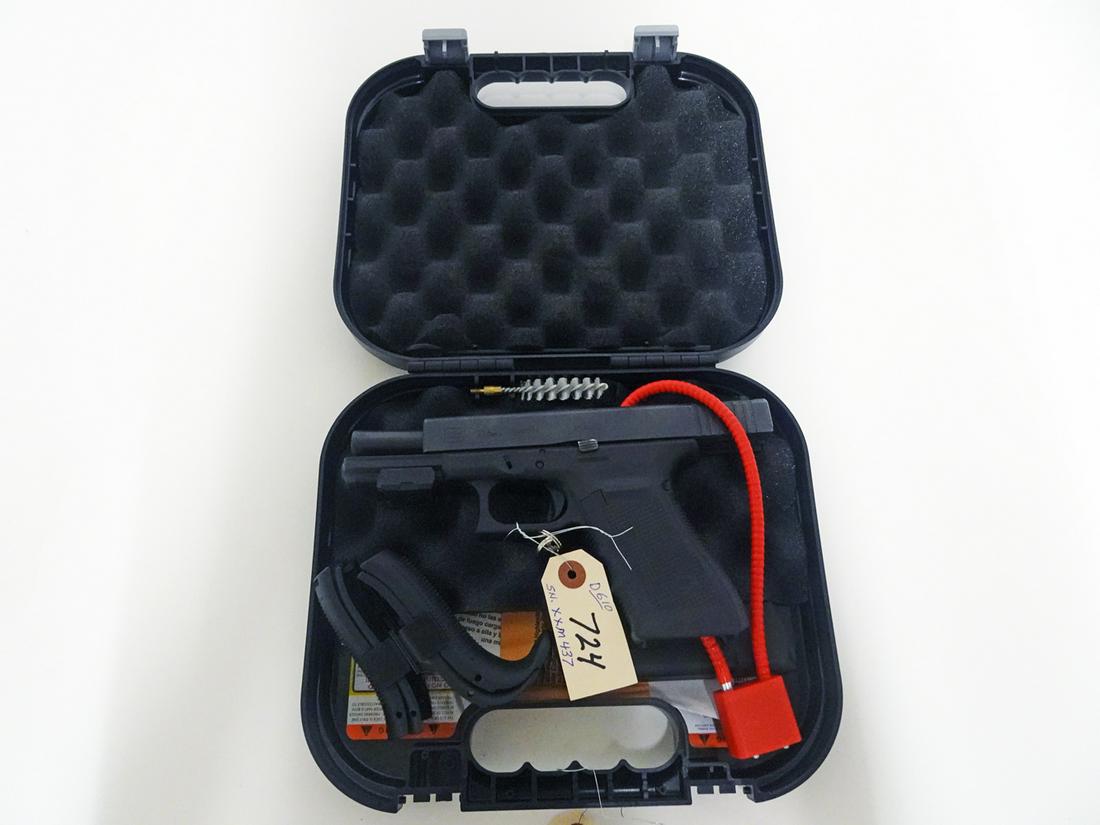 Glock Model 21 Gen 4 Semi-Automatic Pistol: Glock model 21 Gen 4 pistol, semi-automatic, .45 caliber, 13 shot, magazine feed, serial number XXM437, barrel length 4 1/2", overall length 8", comes with hard side carry case, factory manual, cleani