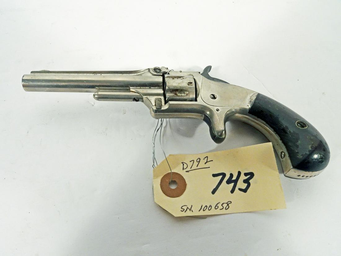 Smith & Wesson Black Powder Revolver: Smith & Wesson black powder revolver, single action, .22 caliber, 7 shot, patent date 1860, serial number 100658, barrel length 3 1/8", overall length 6 1/2", C & R N/A, Instacheck YES