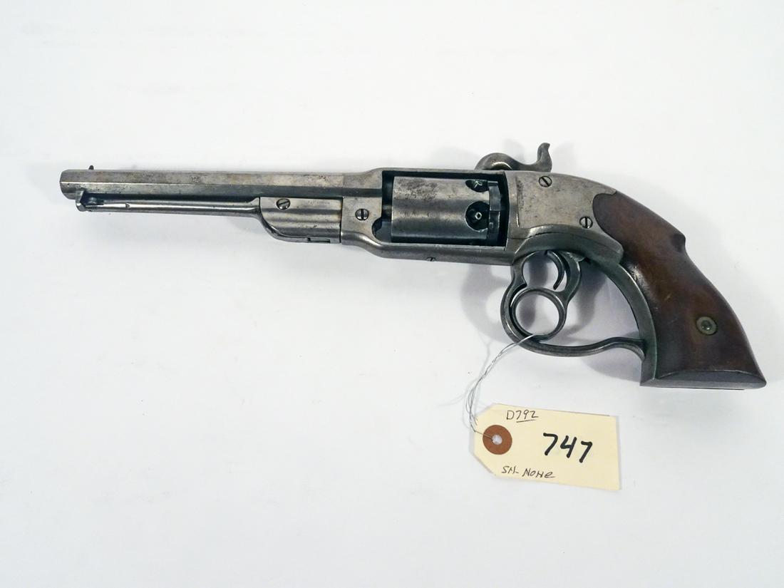 Savage Black Powder Double Action Revolver: Savage black powder revolver, double action, cap & ball, .40 caliber, 6 shot, patent date May 15, 1860, no serial number, barrel length 7 1/8", overall length 14", C & R N/A, Instacheck NO
