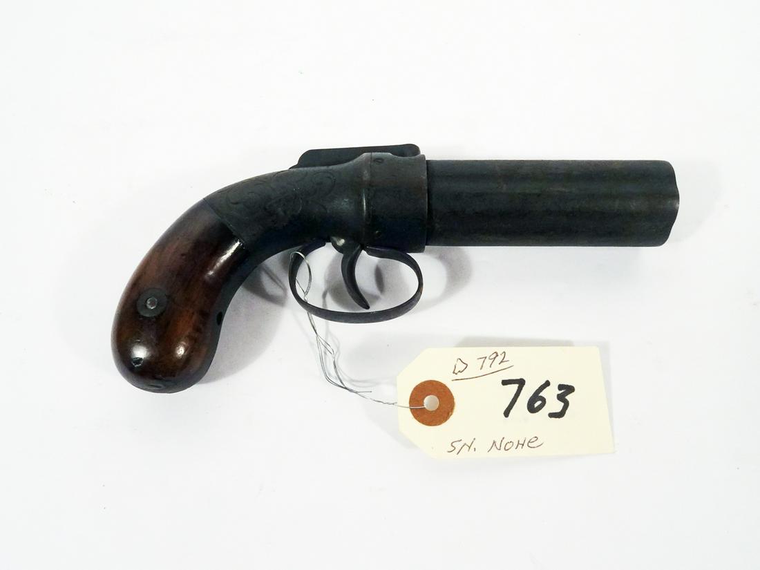 Allen Black Powder Revolver: Allen black powder revolver, double action, cap & ball, 30mm caliber, 6 shot, patent date 1845, no serial number, barrel length 3 1/2", overall length 7 1/2", C & R N/A, Instacheck NO