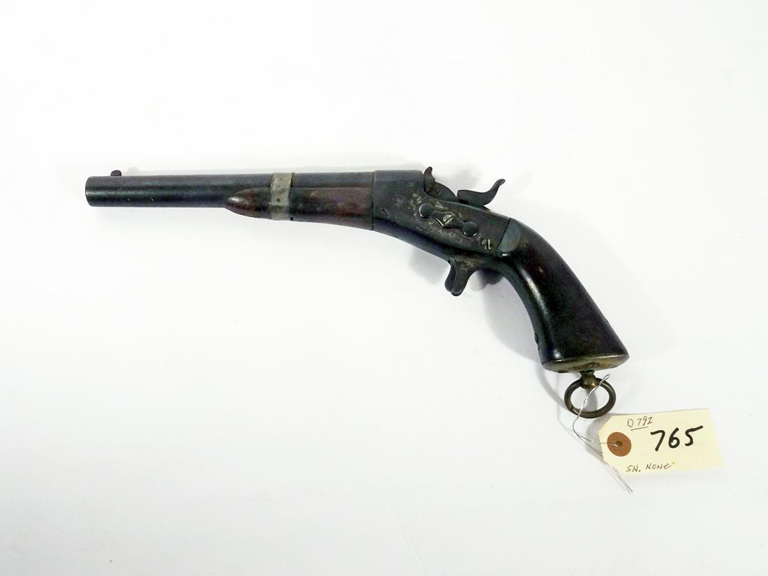 Remington Black Powder Pistol: Remington black powder pistol, open hammer, rolling block, .50 mm caliber, 1 shot, patent date November 1884, no serial number, barrel length 8 1/2", overall length 12 3/4", C & R N/A, Instacheck NO