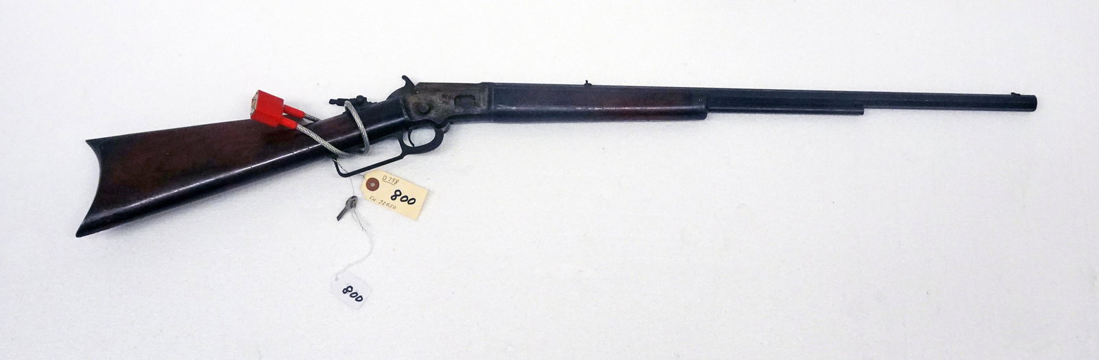 Marlin Safety Model Black Powder Rifle: Marlin Safety model black powder rifle with folding and adjustable rear sight, lever action, .22 caliber, 10 or 50 shot, tube feed, serial number 73630, barrel length 23 1/2"/24", overall length 40 1/
