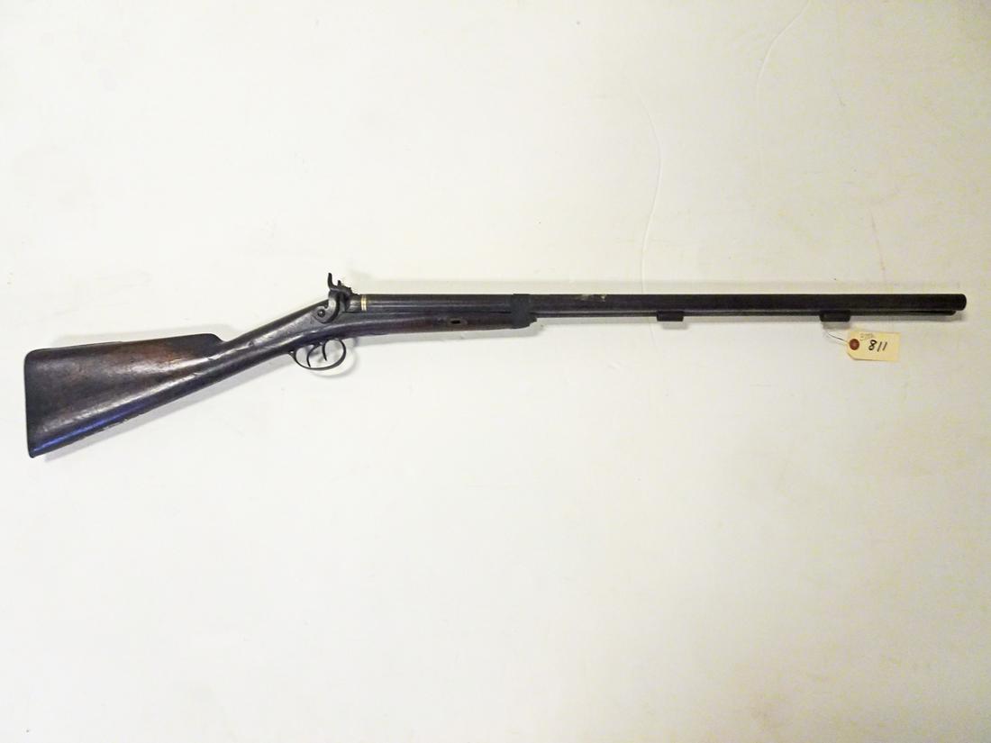 Unknown Manufactured Black Powder Shotgun: Unknown manufactured black powder shotgun, cap & ball action, side by side barrel, approx. 3/4 bore caliber, no serial number, barrel length 29 1/2", overall length 46", C & R N/A, Instacheck NO