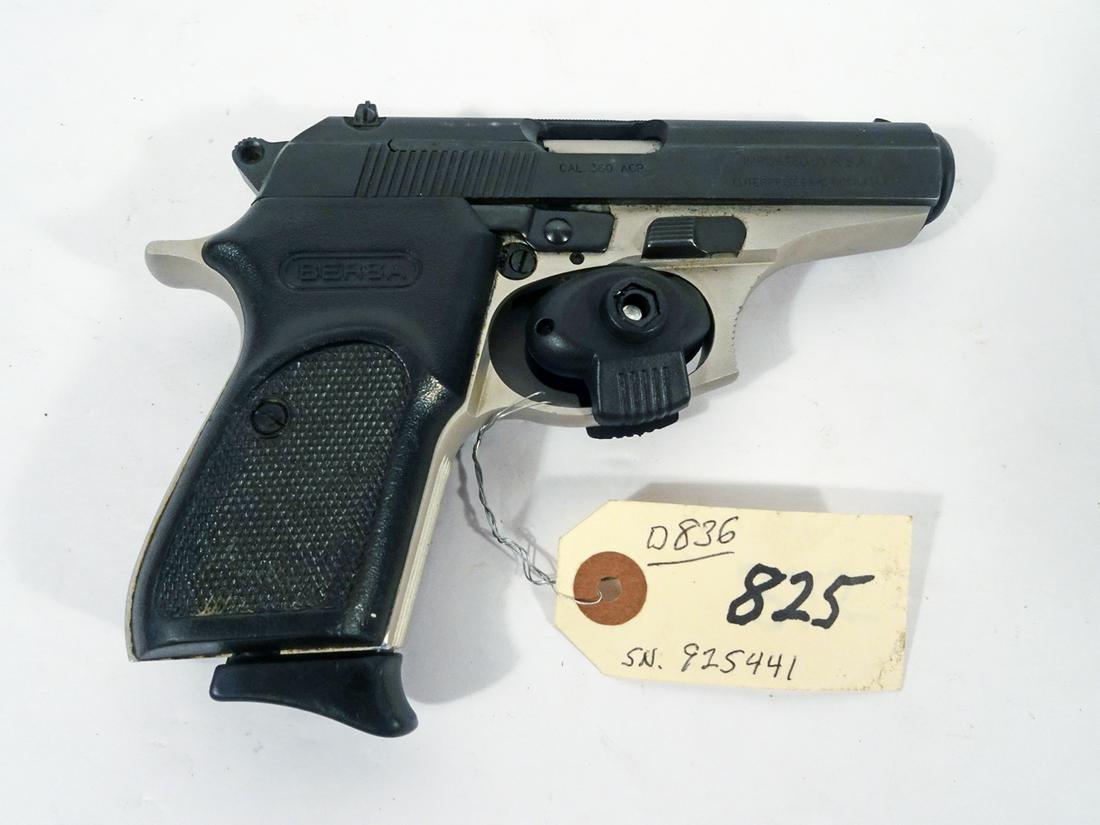 Bersa Thunder Model 380 Pistol: Bersa Thunder model 380 pistol, made in Argentina, semi-automatic double action, open hammer, .380 caliber, 7 shot, magazine feed, serial number 925441, barrel length 3 1/2", overall length 6 1/2", C 