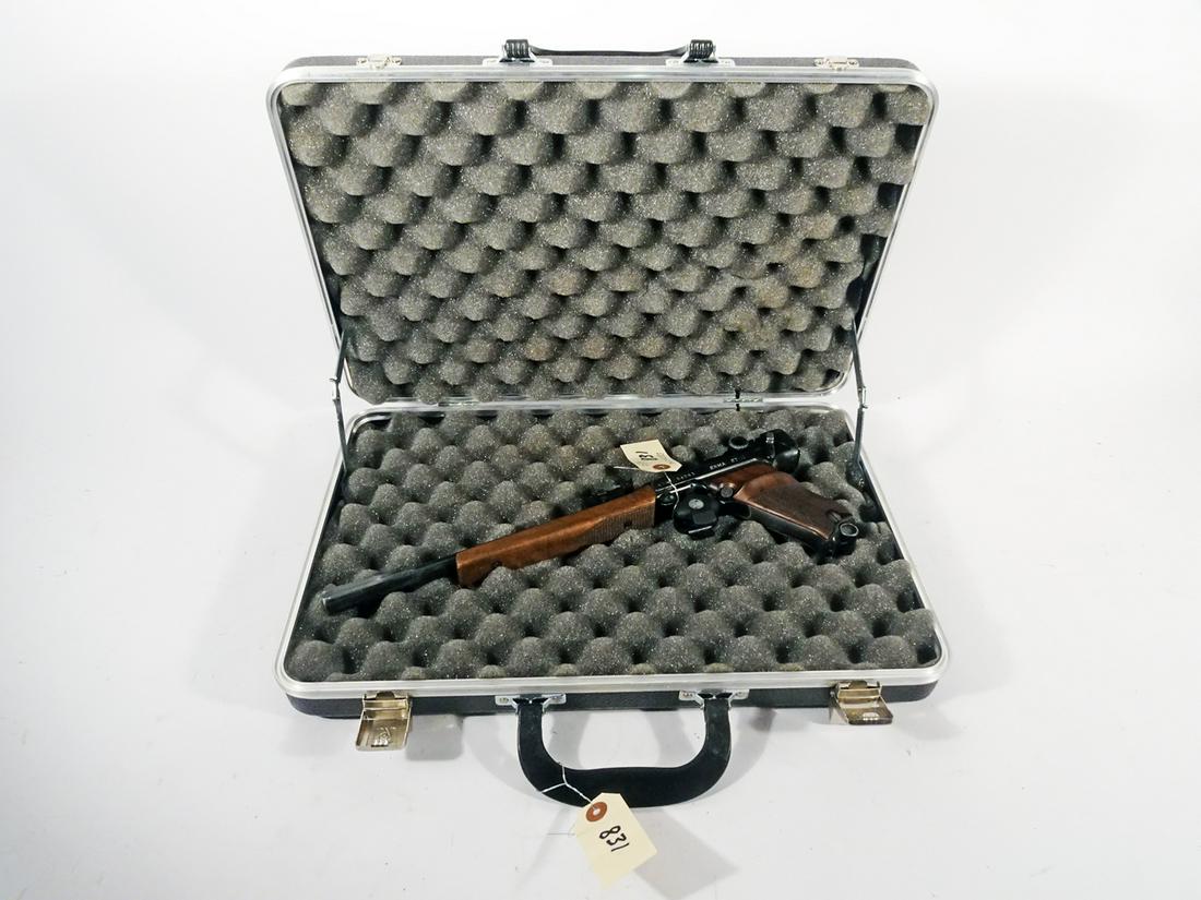 Erma Model ET-22 Luger Style Pistol: Erma model ET-22 luger style pistol with hard side carry case, marked "Made in Germany", semi-automatic action, .22 L.R. caliber, approx. 10 shot, magazine feed, serial number 54283, barrel length 11 
