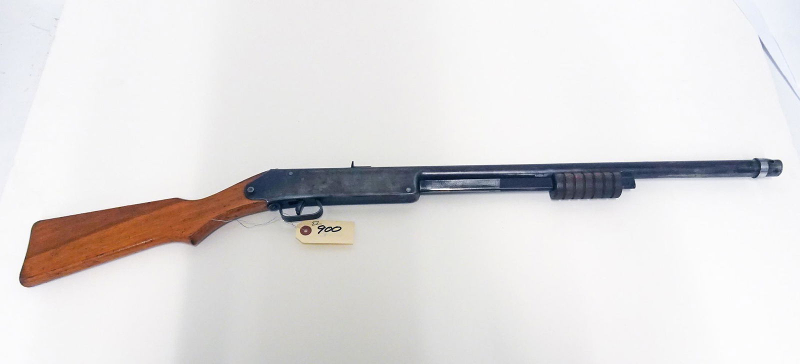 Daisy Buck Jones Special Model No. 107 BB Gun: Daisy Mfg. Co. Buck Jones Special Model No. 107 bb gun, trombone pump action, 500 shot, compass and etched sundial on stock, C & R NO, Instacheck NO