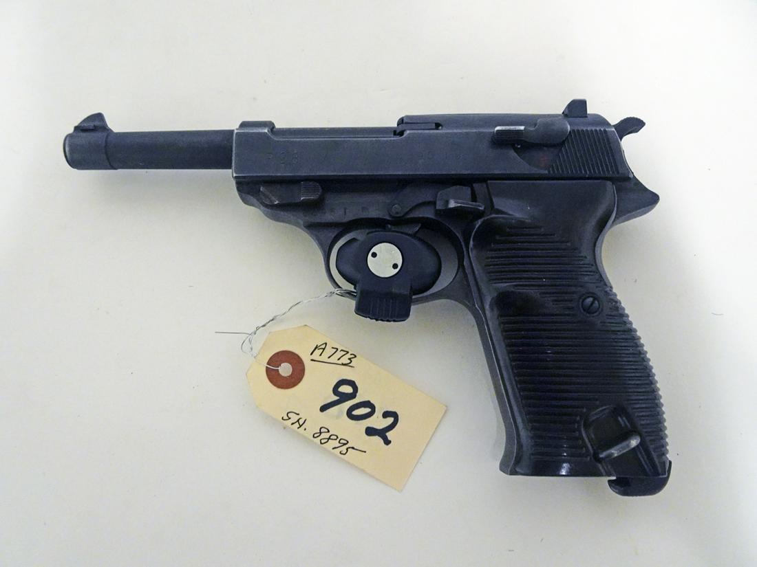 Luger "AC 44" Model P.38 Semi-Automatic Pistol with: Luger "AC 44" Model P38 semi-automatic pistol with holster, double action, 9mm, 7 or 50 shot, with magazine, Serial number 8895, barrel length 4 3/4", overall length 8 1/4", with holster BML/44, C & R
