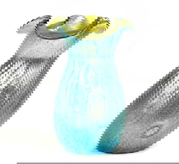 Loetz type iridescent art glass vase, polished pont: Loetz type iridescent art glass vase, polished pontil, unsigned, tree trunk form, 5 1/2" high x 3 1/2" across, 20th C.